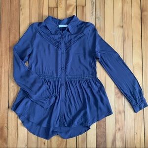 Lush Periwinkle Blouse with Lace Insets